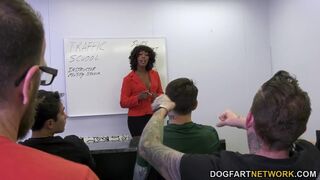 Misty Stone giving head to 10 guys until they cum