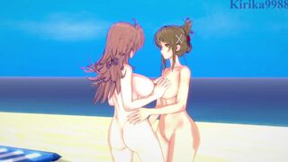 Sagiri Sakurai and Chitose Kisaragi engage in intense lesbian play - Super Robot Wars T & V Hentai