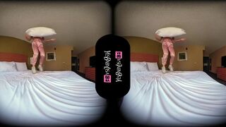 [VR 3D 4K] BIG FAKE BOOBS GIRL JUMPING ON THE BED FULLY CLOTHED - VIRTUAL REALITY FOR META QUEST 2