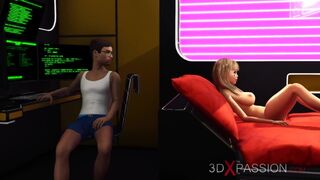 3DXPassion - 3d dickgirl android plays with a sexy young blonde in the sci-fi bedroom