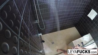 After a dirty fuck session Leya Falcon washes the filth off
