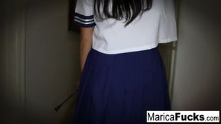Schoolgirl Marica walks through the house before masturbating