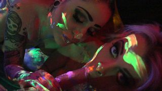 Club Nadia White - Black-light babes Nadia and Ophelia suck off a colorful cock