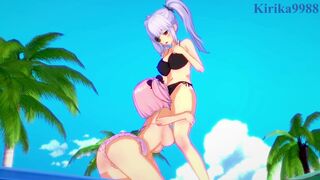 Yagyū and Hibari engage in intense lesbian play on the beach. - Senran Kagura Hentai