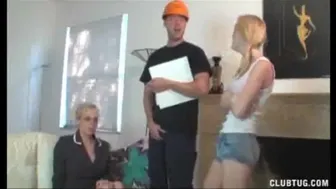 Club Tug - Mom And Teen Jerk Off The Electricity Guy For Good