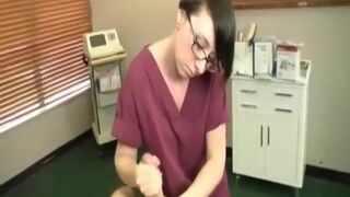 Teen nurse jacks off a huge dick