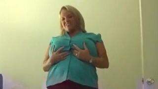 Blonde lady with big tits jerks off