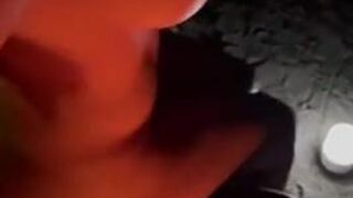 Camp fire HOT sex with sexy babe - deep throat blowjob finish