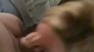 Pregnant chick blowjob cum all over face