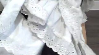 Crossdresser Wearing a Maid Dress and Cumming with a Dildo and Wet Diaper メイド 男の娘 洋服 偽娘 おむつ