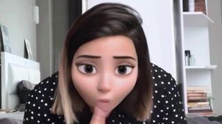 Hottie swallows cock and jumps on it with a Disney princess filter