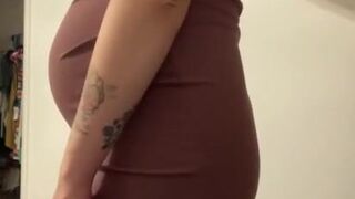 Pregnant Babe in Skin Tight Dress: Striptease