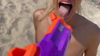 ADORABLE GAGGING PRINCESS SALIVA BUNNY SQUIRTING BY TOY GUN IN THE THROAT WORSHIP OPERA AT THE BEACH