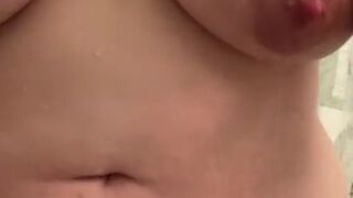 Quick O in Shower for Lactating Milf