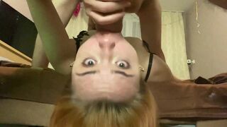 Upside down face fucking and rimjob with a redhead slut