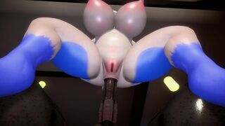 Furry girl with huge tits and amazing ass rides a giant cock