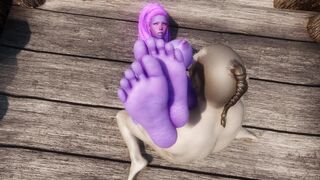 Juicy babe gets fucked by a big muscular orc while she shows her feet to the camera