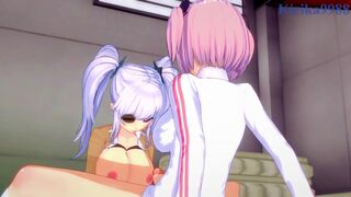 Yagyū and Hibari have intense futanari sex in a warehouse. - Senran Kagura Hentai
