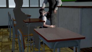 Fucking a hot schoolgirl in the mouth right in front of the class【Hentai 3D】