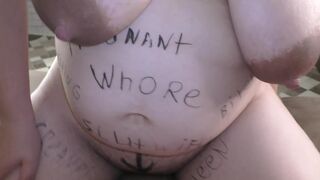 8-Month pregnant hotwife covered in dirty body writing femdom ride her hubby until creampie!
