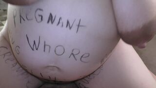 8-Month pregnant hotwife covered in dirty body writing femdom ride her hubby until creampie!