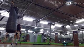THE BEAUTIFUL MILF PERFORMS CARDIO AT THE GYM IN A THONG SHOWING HER RICH ASS