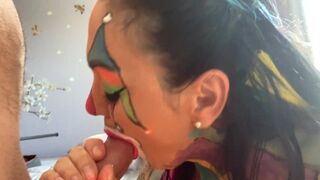 Horny clown shows talent with a cock