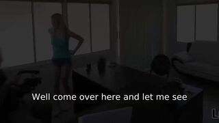 Dancer shows the bank manager how well she can move her body