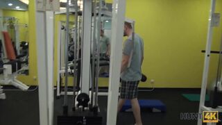 In empty gym hunter pays greedy cuckold cash and impales his GF