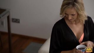 Blonde wakes up in the right mood for sex with her old husband