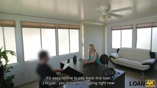 Blue-eyed babe is fucked on the desk because needs cash