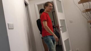 Nerdy cuck obediently watches gf sex with stranger