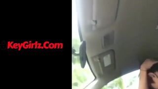 cute busty Indonesian girlfriend sucks cock in the car