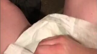 Boy pees while jerking off in diaper