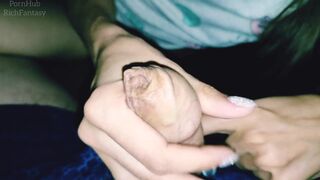 A friend helps a guy to cum inside the foreskin with the help of his mouth and hands