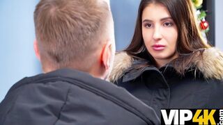 Debt 4K - Hot brunette enjoys unplanned sex with devious debt collector