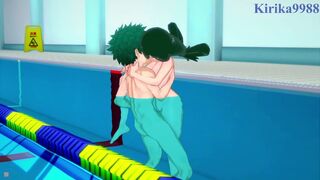 Tsuyu Asui and Izuku Midoriya have intense sex in the pool. - My Hero Academia Hentai