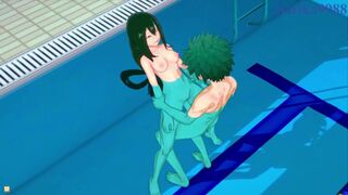 Tsuyu Asui and Izuku Midoriya have intense sex in the pool. - My Hero Academia Hentai