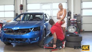 Wife comes to check on the mechanic and licks anus for dinner