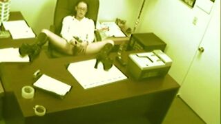 secretary fingering and masturbating pussy at office