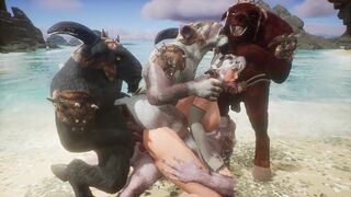 Furry Monsters Gangbang Girl At The Beach - Double Anal DAP 3D Hentai