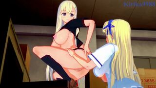Yomi and Katsuragi have intense futanari sex in a warehouse. - Senran Kagura Hentai