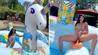 Camsoda - Busty Hot Brunette Harley Haze Masturbates On Giant Unicorn Float