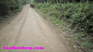 (HEATHERDEEP.COM) Heather Deep 4 wheeling on scary fast quad and Peeing next to horses in the jungle youtube version