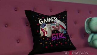Web cam live streaming. Gamer girl plays with a bouncing fuck hopper