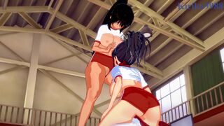 Asuka and Homura engage in intense lesbian play in the gymnasium. - Senran Kagura Hentai