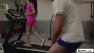 Bald dude analed TS goddess in the gym