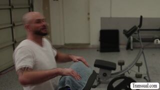 Bald dude analed TS goddess in the gym