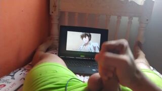 Kaneki masturbates watching hentai