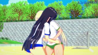 Yomi and Ikaruga engage in intense lesbian play in the schoolyard. - Senran Kagura Hentai